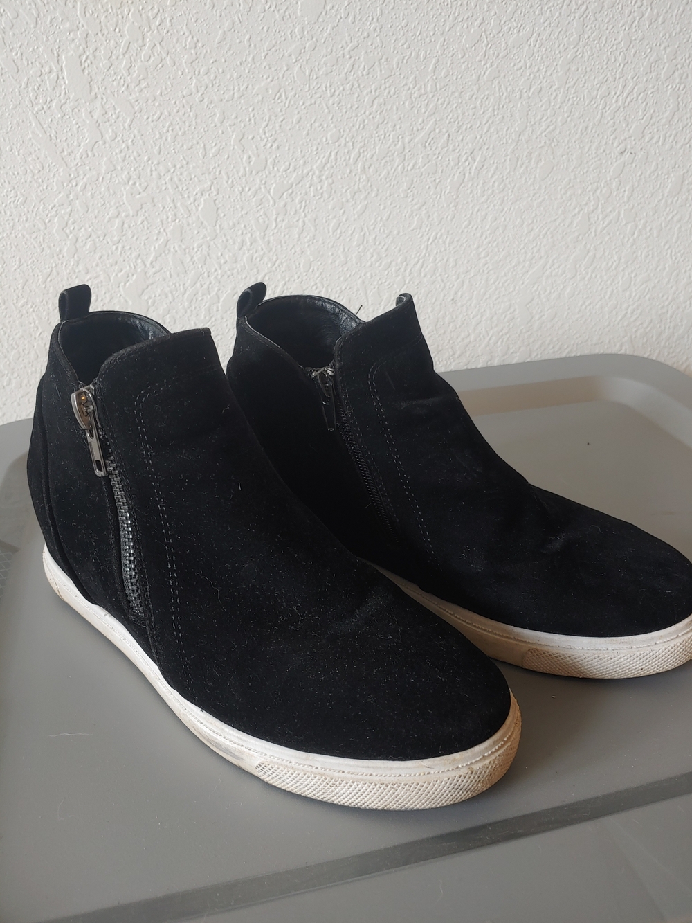 Natural Reflections Black Suede Wedge Sneakers